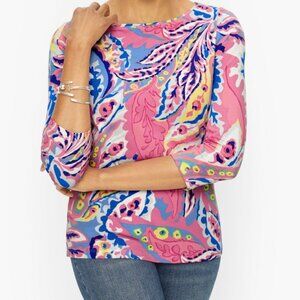 Talbots Bateau neck multi-color Botanical Paisley tee, size XL
